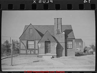 Detroit Michigan kit homes, some with an  M  monogram, possibly Modern Homes Construction Co., or - less likely - Montgomery Wards - under construction, 1930 - 1950 (C) InspectApedia.com Smorra 