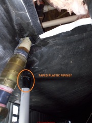 ABS & PVC Pipe under a mobile home: are the pipe curves or bends a concern? (C) InspectApedia.com Mike