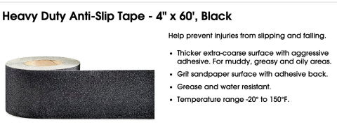 Uline anti-slip tape can be used on stairs to reduce slip fall hazards - cited & discussed at InspectApedia.com