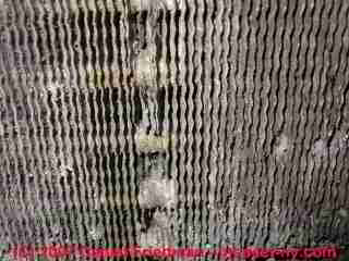 Photograph of a blocked corroded air conditioning evaporator coil
