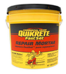 Quikrete FastSet repair mortar suitable for small jobs like installing a chimney cleanout door - cited & discussed at InspectApedia.com