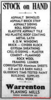 Brick Strip or BrickStrip asphalt based siding advertisement in the Virgina Star in 1947 - cited at InspectApedia.clom