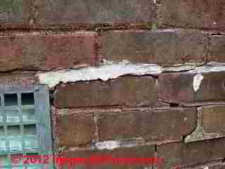 Bad brick repair © D Friedman at InspectApedia.com 