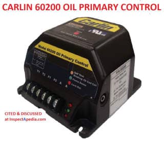 Carlin 60200 Cad Cell Primary Control for oil burners discussed at InspectApedia.com