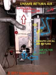 Basement furnace air handler showing return air path & supply air path (C) Daniel Friedman