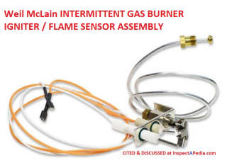 Intermittent pilot / igniter for gas burner, Weil McLain cited & discussed at Inspectapedia.com
