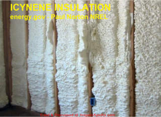 Icynene plastic insulation (foam) insulating the wall of a Denver home - energy.gov photo Paul Norton NREL - cited & discussed at InspectApedia.com