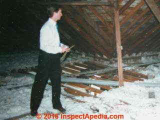 Mineral wool in an attic in Canada  (C) InspectApedia.com & Carson Dunlop Associates Toronto
