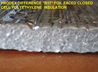 Prodex Difference foil faced closed cell foam building insulation cited & discussed at InspectApedia.com