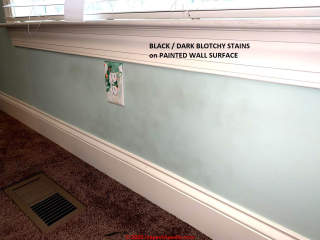 Dark blotchy stains on walls (C) InspectApedia.com SandyB