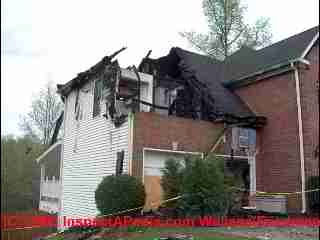 Damaged house after fire from lightning strike