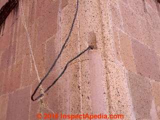 Loose loop in the lightning  protection cable at the Valeciana church (C) Daniel Friedman