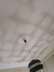 Mold in lines on a ceiling look like thermal tracking, but occasion might contain mold (C) InspectApedia.com Tsivikis 