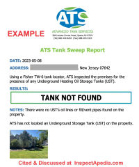 Oil tank sweep report - No Tank Found - from ATS & DovBer Kahn - cited & discussed at InspectApedia.com