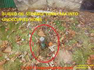 Outdoor site photo showing the filler pipe for a buried oil storage tank or UST of unknown size (C) InspectApedia.com  and  ASHI inspector Lawrence Transue Dec 2017