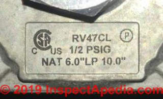 Maxitrol RV47CL gas regulator pressure details (C) InspectApedia.com