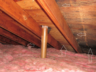 Condensatin & frost on plumbing vent in attic (C) InspectApedia.com Kahn