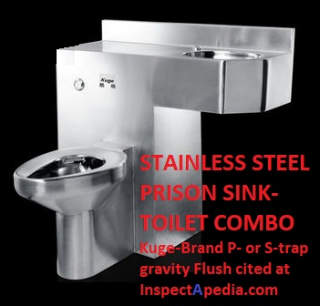 Kuge brand stainless steel prison toilet cited & discussed at InspectApedia.com