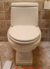 Badly cracked toilet bowl in Poughkeepsie, NY (C) InspectApedia.com DJF