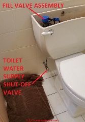 Toilet shutoff valve (C) Daniel Friedman at InspectApedia.com