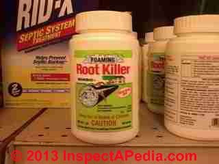 Roebic root killer treatment for sale at a building supply store (C) InspectAPedia