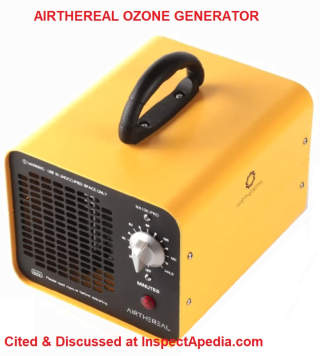 Airthereal portable ozone generator cited & discussed at InspectApedia.com