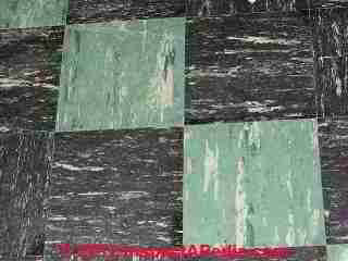 Armstrong Asphalt Asbestos Floor Tile Photos, green & black (C) InspectAPedia  and Chalmers