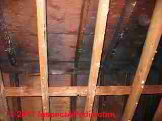 Photograph of  severe roof structure damage from an unattended roof valley leak in a historic home.