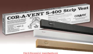 Cor-A-Vent polhyproplene corrugated air intake vent strips for building eaves or soffits - cited & discussed at InspectApedia.com
