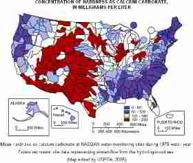 Map of hardness of water in areas of the U.S. - USEPA et als