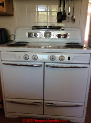 1953 Moffat stove with warming oven (C) InspectApedia.com Susan M