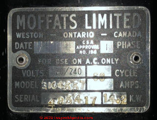 1954 Moffat electric range (C) InspectApedia.com Melanie