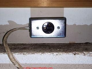 Install a grounded 120VAC electrical appliance receptacle for the dishwasher (C) Daniel Friedman at InspectApedia.com