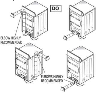 Clothse dryer venting options recommended by GE - at InspectApedia.com