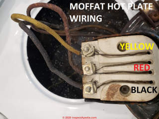 Moffat electric stove top hot plate correct wiring per reader Becky Shilka at InspectApedia.com (C)