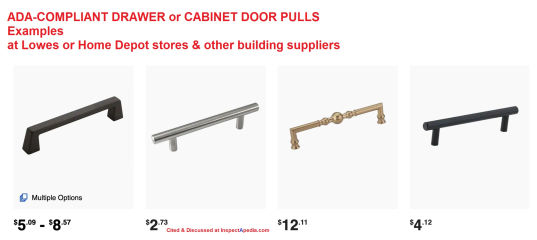ADA-compliant drawer pulls and cabinet door handles cited at InspectApedia.com