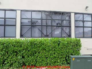 Earthquake damage window bracing U. Canterbury Christchurch NZ 2014 (C) Daniel Friedman at InspectApedia.com