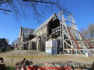 Christchurch cathedral damage from the 2010 2011 quakes (C) Daniel Friedman at InspectApedia.com