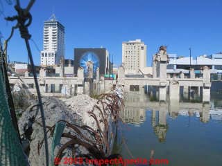 Demolished buildings at the waterfront, Christchurch in 2014 © Daniel Friedman at InspectApedia.com