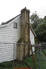 Earthquake damaged chimney, St. Cuthberts, Christchurch area NZ 2014 © Daniel Friedman at InspectApedia.com