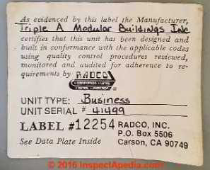 Labeling in a modular office building (C) InspectApedia RS