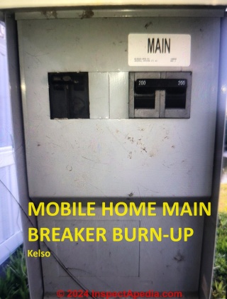 Mobile home aluminum wiring, breaker burn up (C) InspectApedia.com Kelso