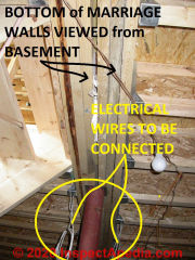 Crossover electrical wires waiting to be connected beneath a modular home (C) Daniel Friedman at InspectApedia.com