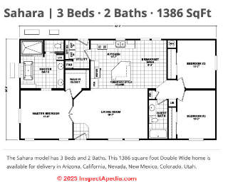 Sahara doublewide floor plan (C) InspectApedia.com