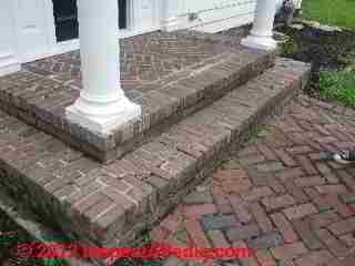 Loose brick exterior stairs © D Friedman at InspectApedia.com 