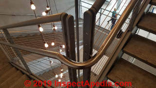 Radiused turn at a handrailing - Whitney Museum NYC (C) Daniel Friedman at InspectApedia.com
