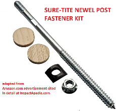 Sure-Tite (TM) newel post fastener hardware at InspectApedia.com