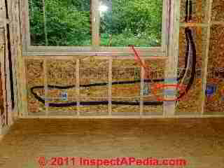 Air conditioning drain line installation © D Friedman at InspectApedia.com 