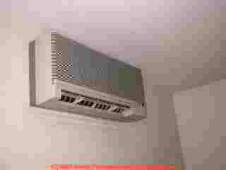 Photograph of the indoor evaporator and fan unit for a wall-mounted Sanyo split system air residential conditioner