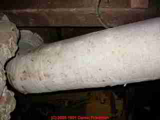 Photograph of  asbestos paper wrap on heating/cooling duct exterior